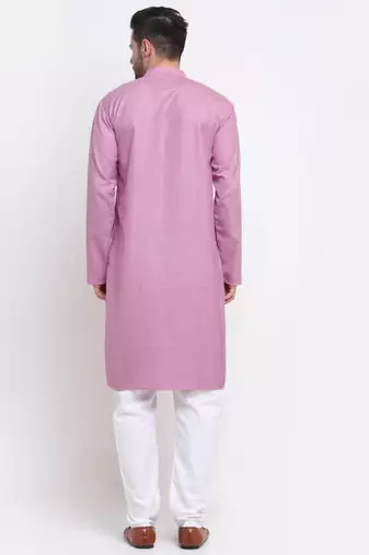 Men Cotton Check Pink Kurta with Pyjamas