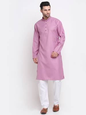 Men Cotton Striped Pink Kurta with Pyjamas 1