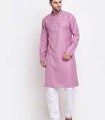 Men Cotton Striped Pink Kurta with Pyjamas