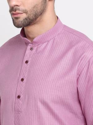 Men Cotton Striped Pink Kurta with Pyjamas 2