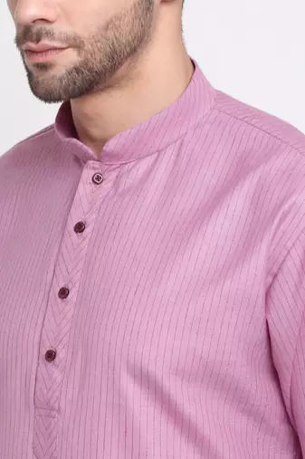Men Cotton Striped Pink Kurta with Pyjamas