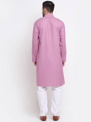 Men Cotton Striped Pink Kurta with Pyjamas 3