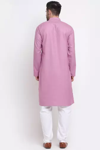 Men Cotton Striped Pink Kurta with Pyjamas
