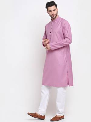 Men Cotton Striped Pink Kurta with Pyjamas 4