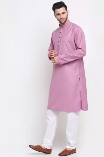 Men Cotton Striped Pink Kurta with Pyjamas