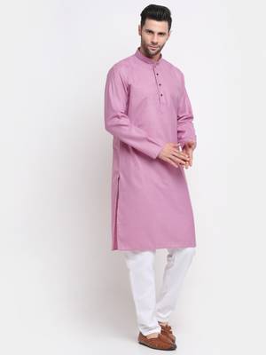 Men Cotton Striped Pink Kurta with Pyjamas 6