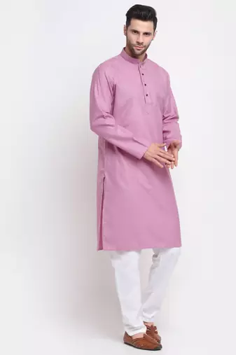 Men Cotton Striped Pink Kurta with Pyjamas