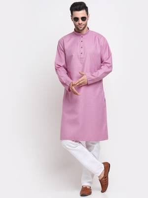 Men Cotton Striped Pink Kurta with Pyjamas 7