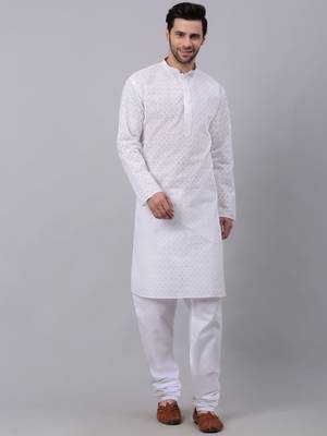 Men White Chikankari Kurta and White Churidar set 1