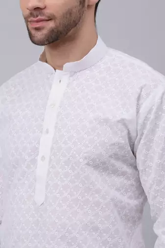 Men White Chikankari Kurta and White Churidar set