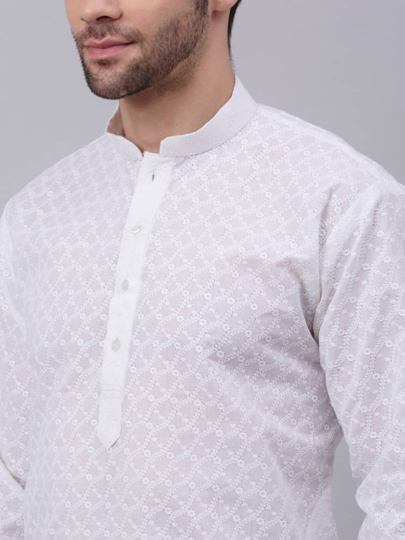 Men White Chikankari Kurta and White Churidar set