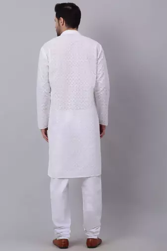Men White Chikankari Kurta and White Churidar set