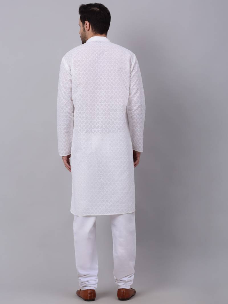 Men White Chikankari Kurta and White Churidar set