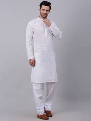 Men White Chikankari Kurta and White Churidar set 4