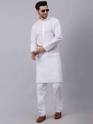 Men White Chikankari Kurta and White Churidar set 5