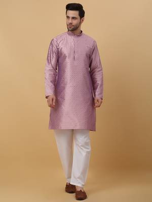 Men's Geometric Jacquard Mauve Kurta With Pyjamas 1