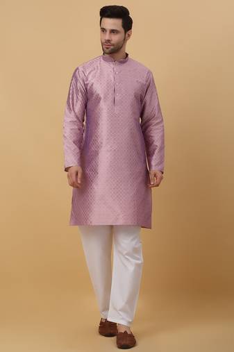Men's Geometric Jacquard Mauve Kurta With Pyjamas