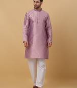 Men's Geometric Jacquard Mauve Kurta With Pyjamas