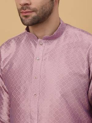 Men's Geometric Jacquard Mauve Kurta With Pyjamas 2