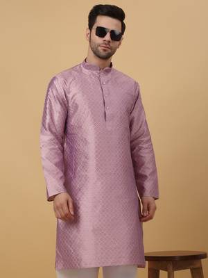 Men's Geometric Jacquard Mauve Kurta With Pyjamas 4