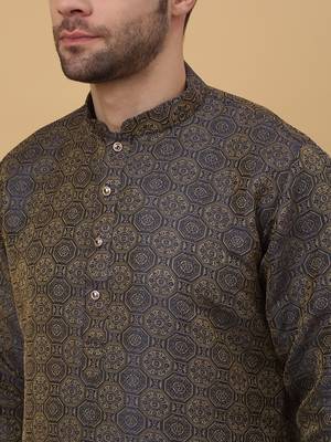 Men's Jacquard Woven Design Blue Kurta With Pyjamas 2