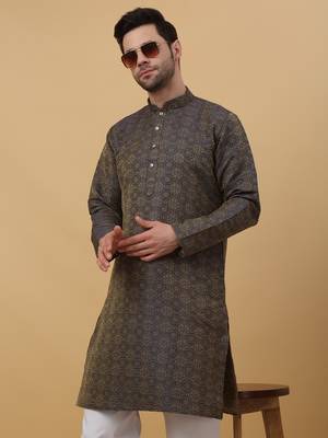 Men's Jacquard Woven Design Blue Kurta With Pyjamas 5