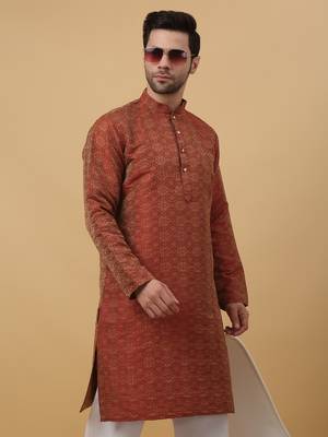 Men's Jacquard Woven Design Maroon Kurta With Pyjamas 5