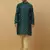 Men's Silk Jacquard Gold Print Green Kurta With Beige Churidar