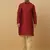 Men's Silk Jacquard Gold Print Red Kurta With Beige Churidar