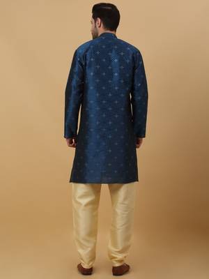 Men's Jacquard Sequenced Blue Kurta With Churidar 3