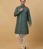 Men's Green Sequenced Cotton Silk Kurta With Salwar