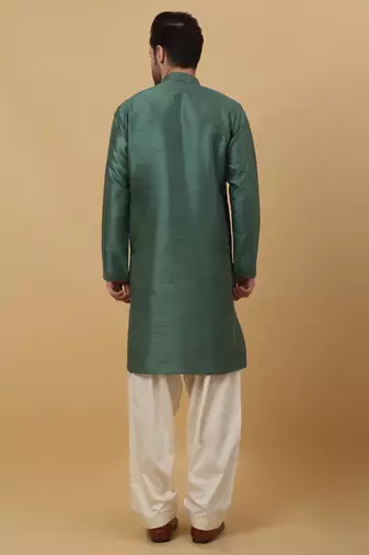 Men's Green Sequenced Cotton Silk Kurta With Salwar