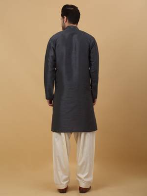 Men's Grey Sequenced Cotton Silk Kurta With Salwar 3