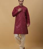 Men's Wine Sequenced Cotton Silk Kurta With Salwar