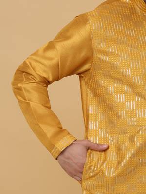 Men's Yellow Sequenced Cotton Silk Kurta With Salwar 5