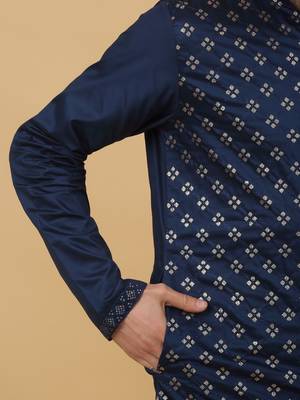Men's Blue Sequenced Embroidered Cotton Silk Kurta With Salwar and Dupatta 4