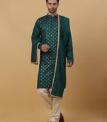 Men's Green Sequenced Embroidered Cotton Silk Kurta With Salwar and Dupatta