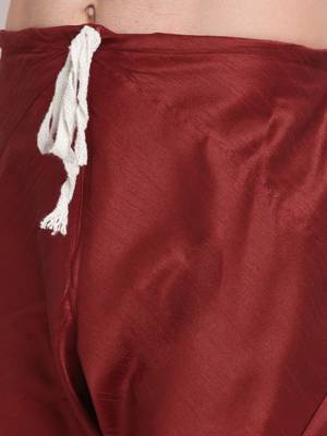 Men Maroon Kurta with Churidar & Blue Satin Printed Nehru Jacket 7