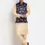 Men Beige Kurta with Churidar & Blue Satin Printed Nehru Jacket