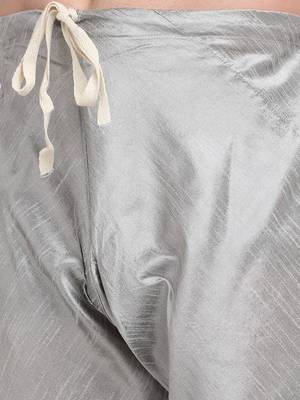 Men Silver Kurta with Churidar & Maroon Satin Printed Nehru Jacket 7