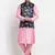 Men Pink Kurta with Churidar & Blue Satin Printed Nehru Jacket