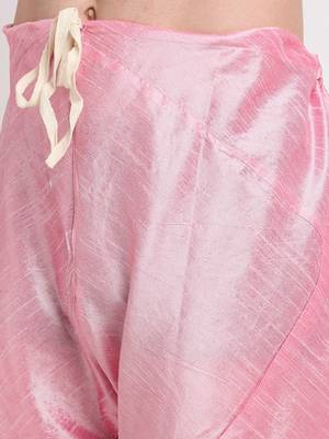 Men Pink Kurta with Churidar & Blue Satin Printed Nehru Jacket 7
