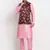 Men Pink Kurta with Churidar & Maroon Satin Printed Nehru Jacket