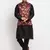 Men Black Kurta with Churidar & Maroon Satin Printed Nehru Jacket