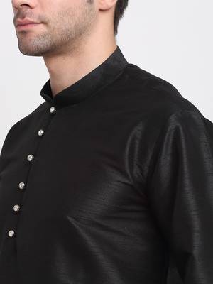 Men Black Kurta with Churidar & Maroon Satin Printed Nehru Jacket 6
