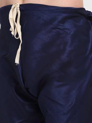 Men Navy Blue Kurta with Churidar & Navy Blue Satin Printed Nehru Jacket 7