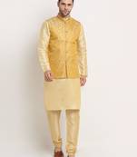 Fawn Silk Blend Kurta and churidar with Jacquard Pista Nehru jacket