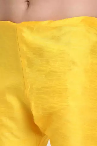 Yellow Silk Blend Kurta and churidar with Jacquard Yellow Nehru jacket