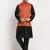 Black Silk Blend Kurta and churidar with Jacquard Red Nehru jacket