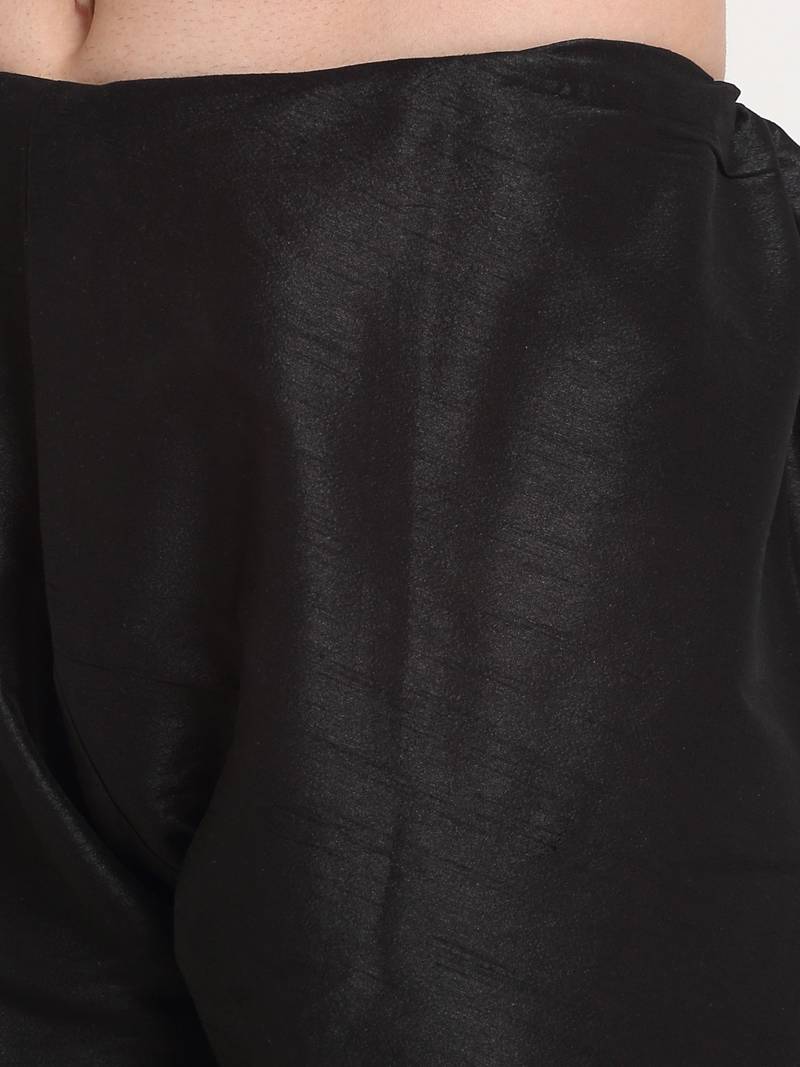 Black Silk Blend Kurta and churidar with Jacquard Green Nehru jacket